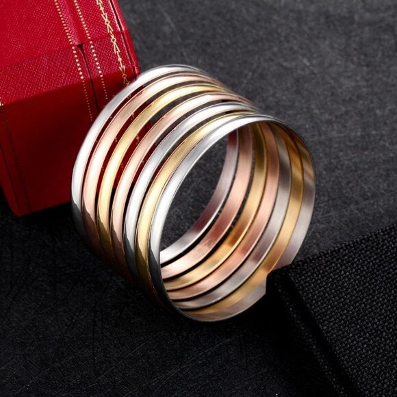 Tri-Color Stainless Steel Bangle Bracelets Set for Women, Hypoallergenic, Versat - Picture 5 of 6